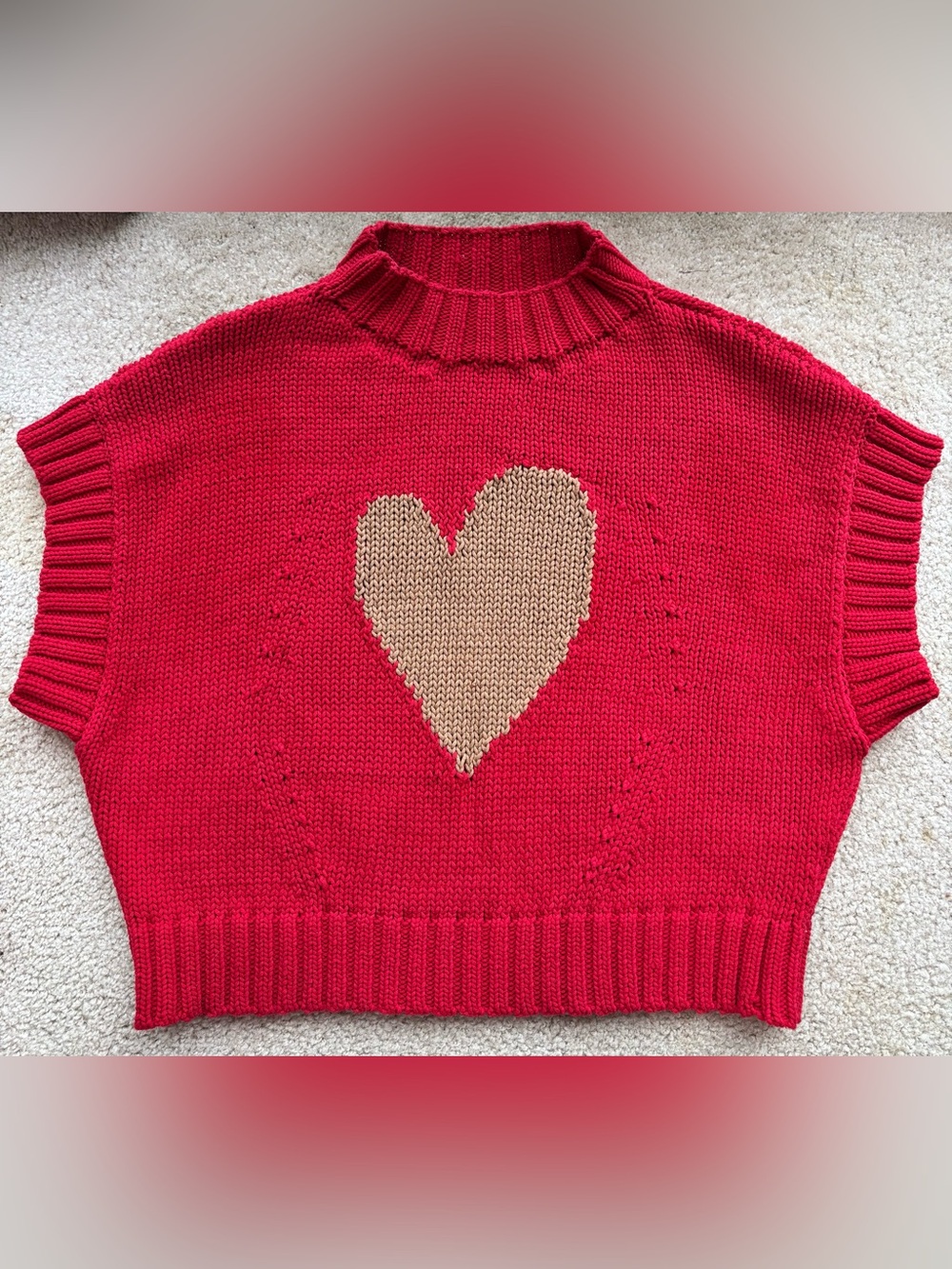 Maeve Red Knit Heart Sweater Top - Size XL, Anthropologie